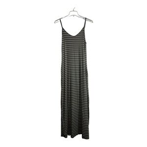 WISHLIST Olive Striped Maxi Dress Stretchy Spaghetti Strap With Pockets